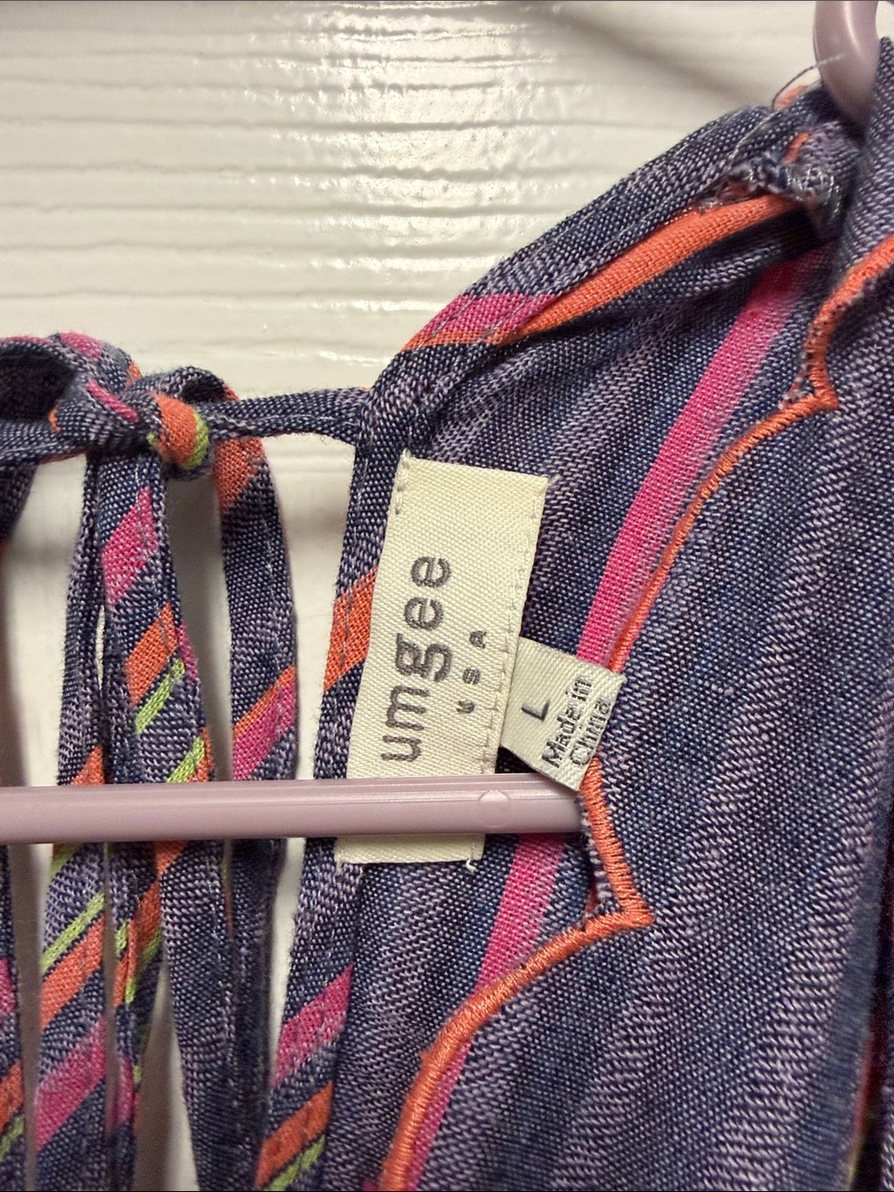 Umgee Navy Striped Flutter-Sleeve Midi Dress with Coral and Pink Accents - Picture 2 of 4